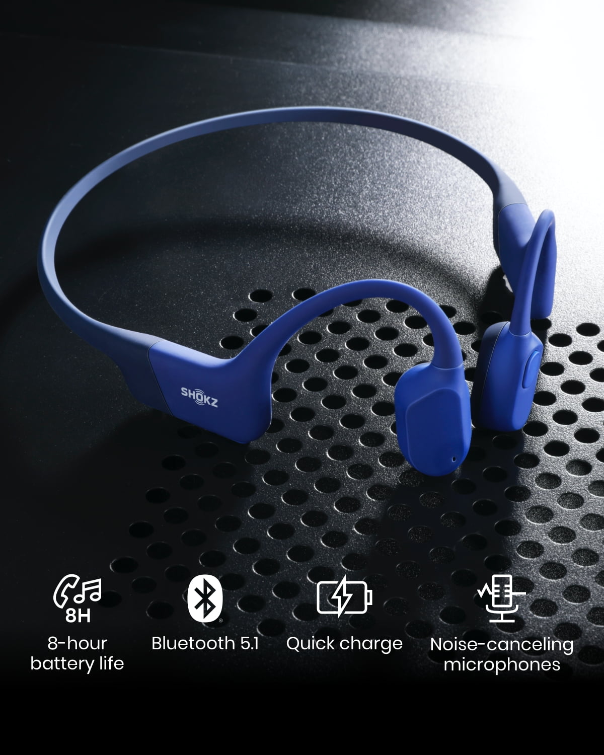 Shokz OpenRun Bone Conduction Waterproof Bluetooth Headphones for Sports with Cooling Wristband (Formerly Aeropex), Blue