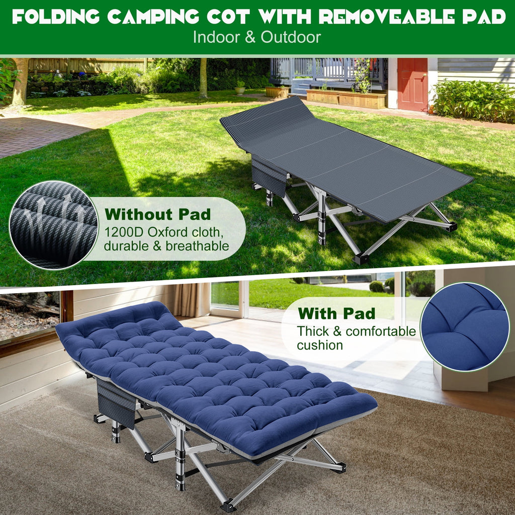 MOPHOTO 75" Portable Folding Bed for Adults, Rollaway Guest Bed Sleeping Cot with Mattress, Heavy Duty Outdoor Camping Cot with Carry Bag