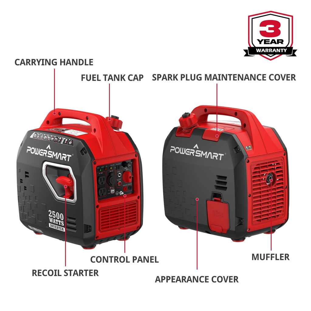 PowerSmart 2500W Portable Inverter Gas Generator for Home Use Outdoors Camping