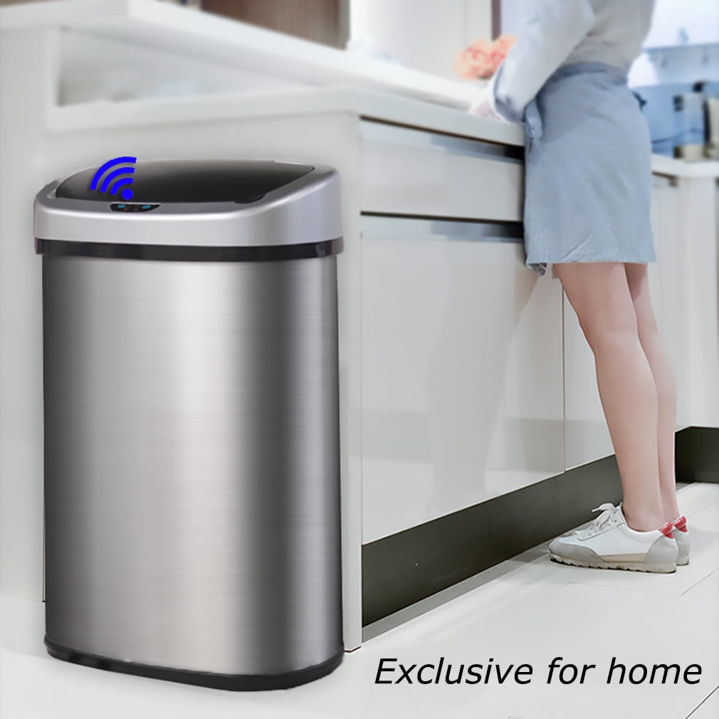 BestOffice Touch Free Sensor Stainless Steel Trash Can, 13 Gallon