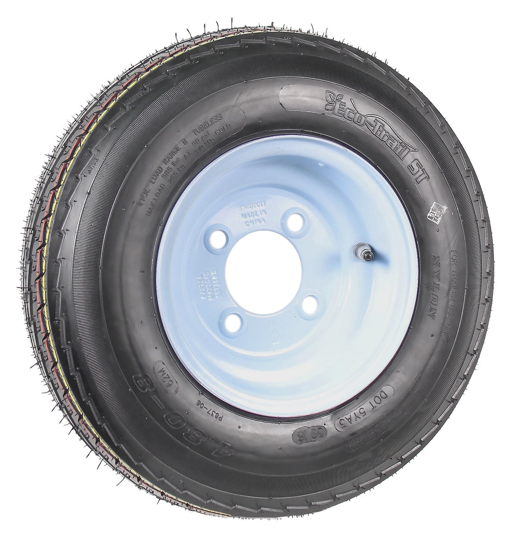 Two Trailer Tires On Rims 4.80-8 480-8 4.80 X 8 8 in. B 4 Lug Bolt Wheel White