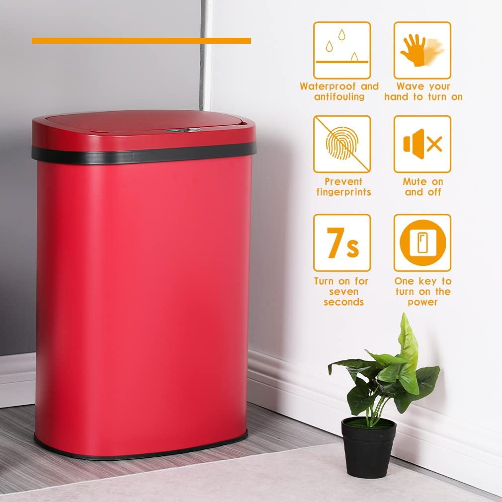 BestOffice Touch Free Sensor Stainless Steel Trash Can, 13 Gallon