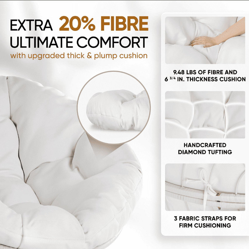 Bme 360 Swivel Comfy Papasan Chair with Fabric Cushion, Sturdy Metal Frame (Cream Vanilla - Black Frame)