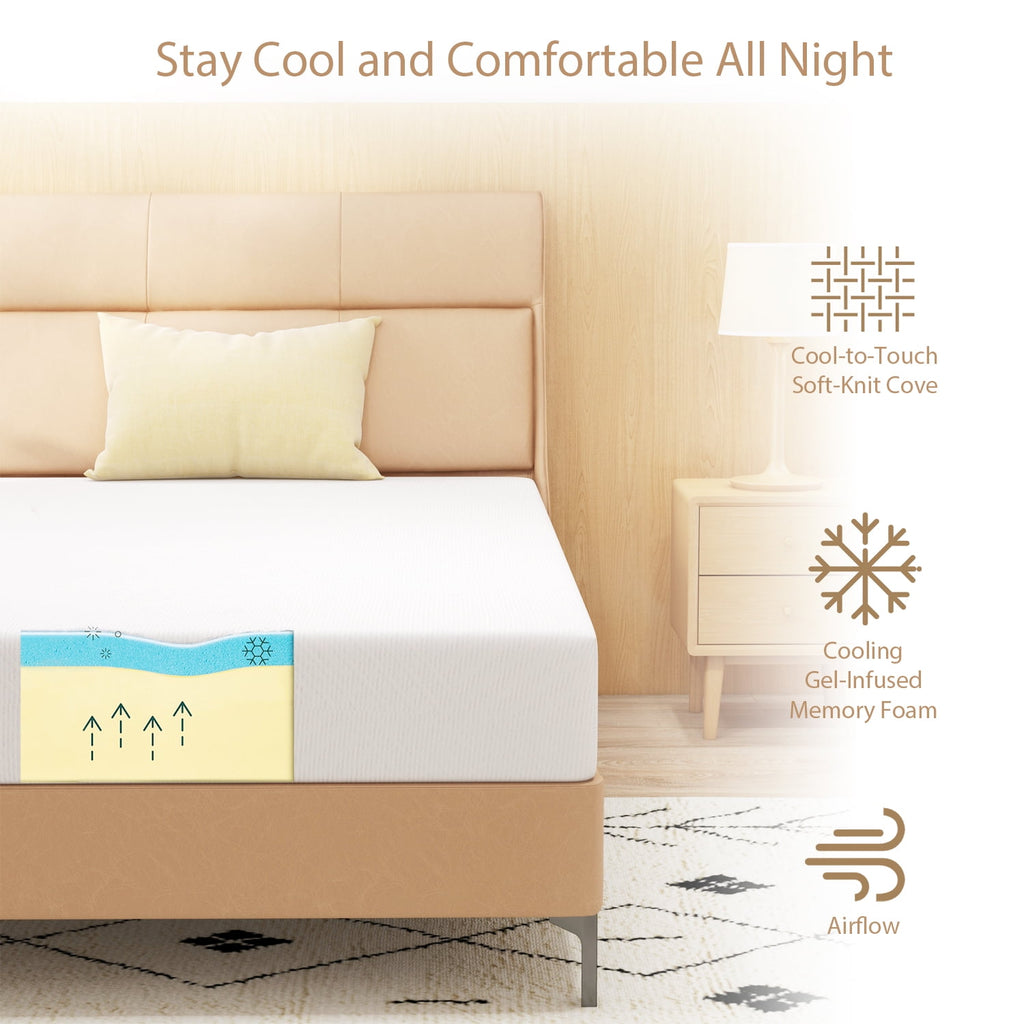 8 inch Twin Mattress, Green Tea Gel Memory Foam Mattress in a box, Medium Hardness Feeling, CertiPUR-US Certified/Made in USA, White
