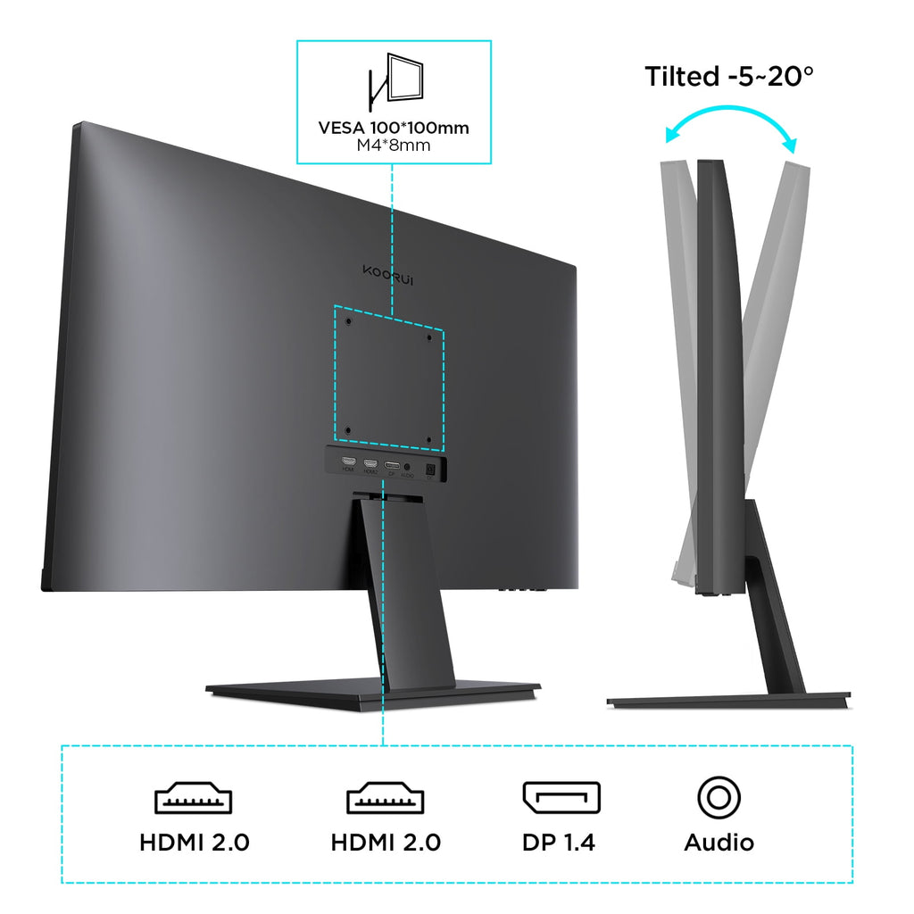 KOORUI 27 inch Computer Monitor,IPS FHD (1920 x 1080) 75Hz 99% sRGB PC Desktop Gaming Monitors for Computer ,HDMI/VGA Port, Visioncare