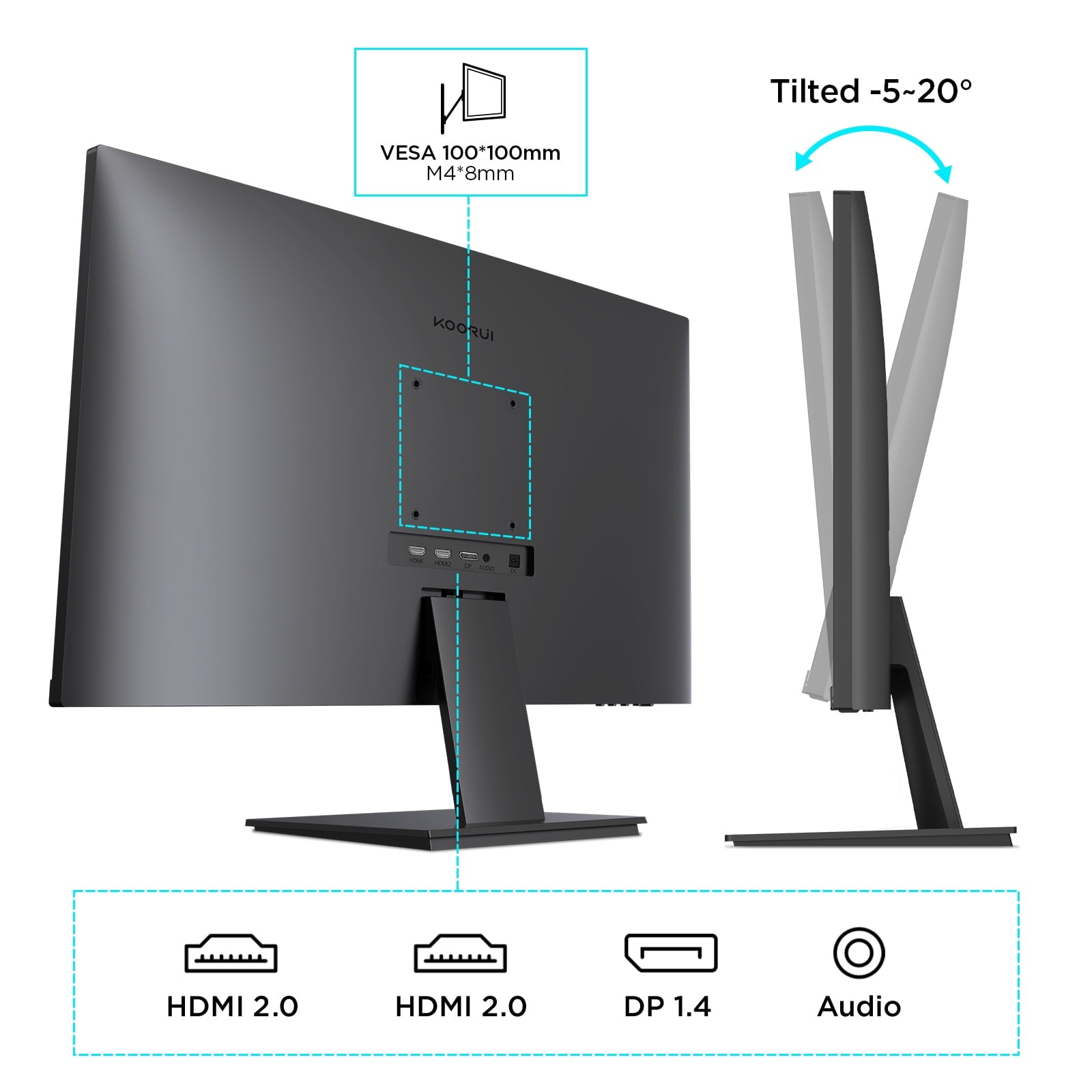 KOORUI 27 inch Computer Monitor,IPS FHD (1920 x 1080) 75Hz 99% sRGB PC Desktop Gaming Monitors for Computer ,HDMI/VGA Port, Visioncare