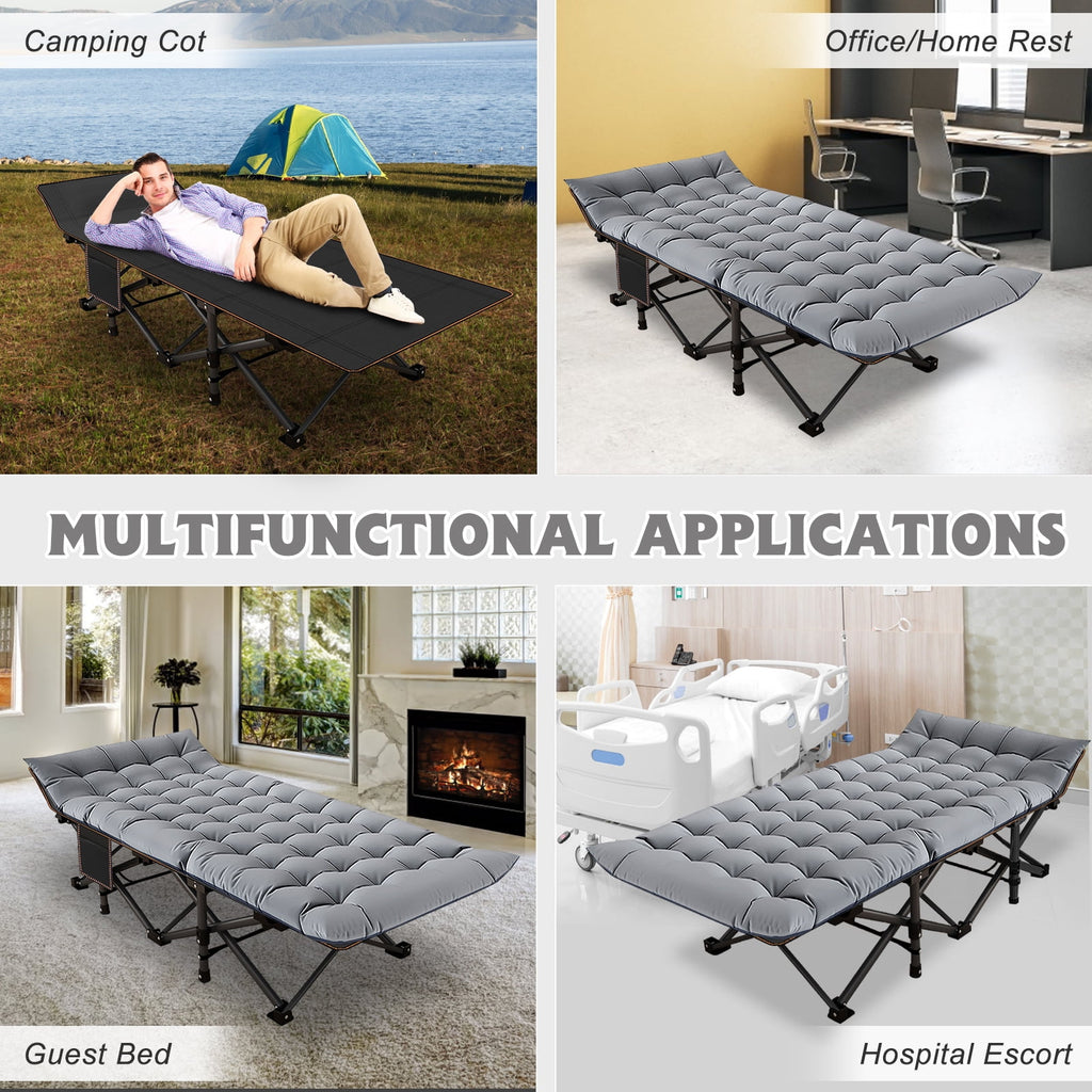 MOPHOTO 75" Portable Folding Bed for Adults, Rollaway Guest Bed Sleeping Cot with Mattress, Heavy Duty Outdoor Camping Cot with Carry Bag