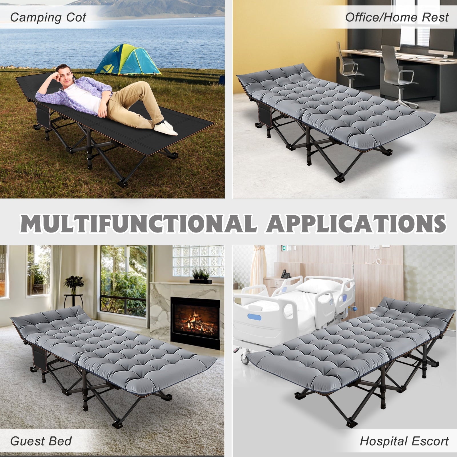 MOPHOTO 75" Portable Folding Bed for Adults, Rollaway Guest Bed Sleeping Cot with Mattress, Heavy Duty Outdoor Camping Cot with Carry Bag