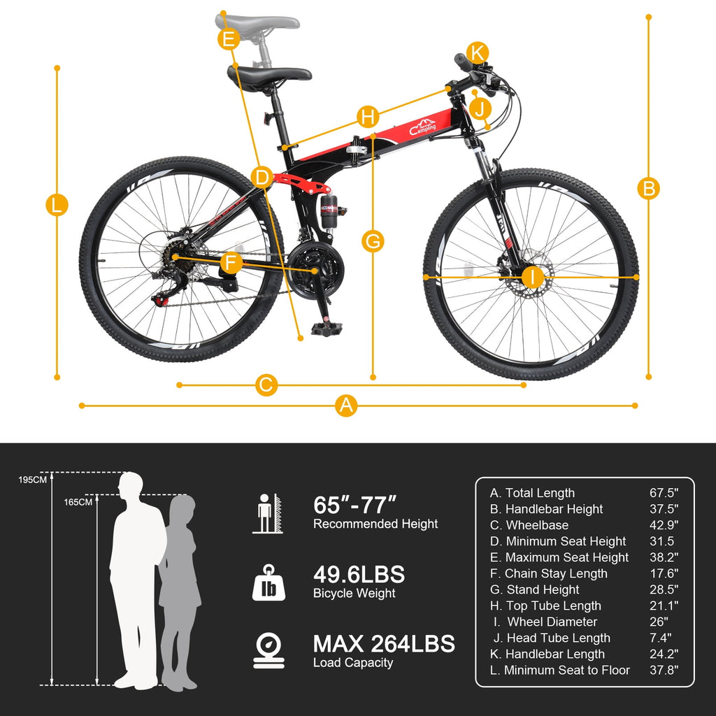 UBesGoo Folding Mountain Bike Shimano 21-Speed, with 26 inch Wheels, Red
