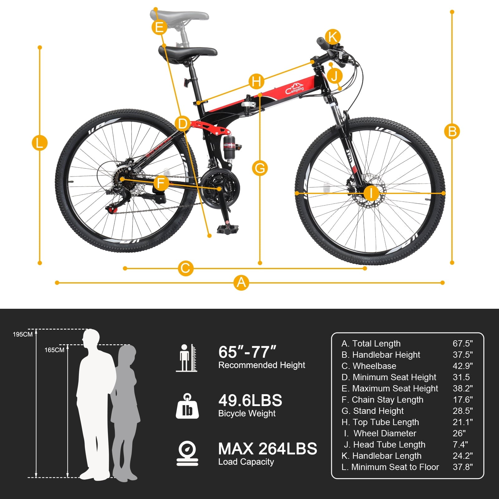 UBesGoo Folding Mountain Bike Shimano 21-Speed, with 26 inch Wheels, Red