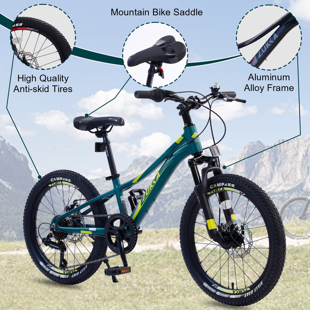 Meghna 20” Mountain Bike 7 Speed Green MTB Bicycle for Kids Boy 5-9 Years