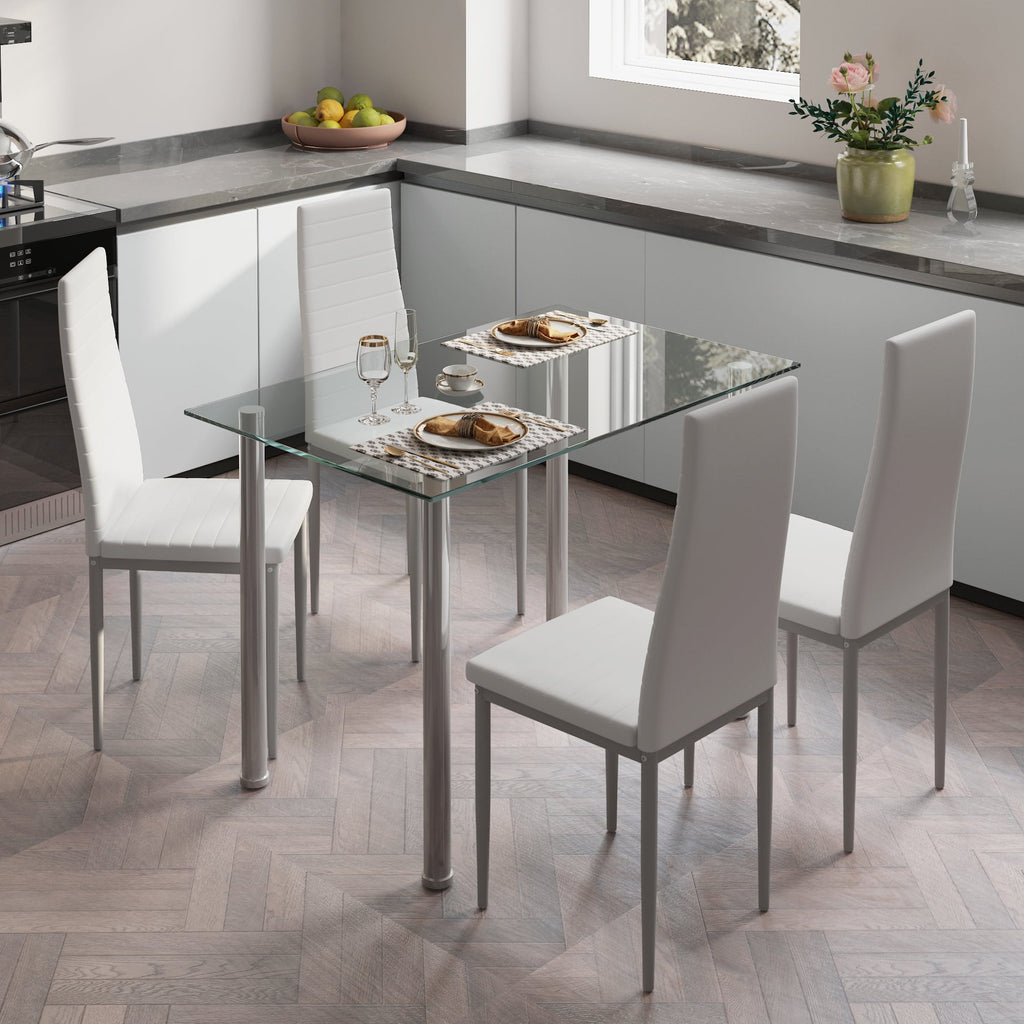 PAPROOS Dining Table Set for 4, Modern 5-Piece Kitchen Table Set with Faux Marble Top and Velvet Upholstery Chairs, Heavy Duty Dinette Sets for Breakfast Nook, Dining Room Table and Chairs, Gray