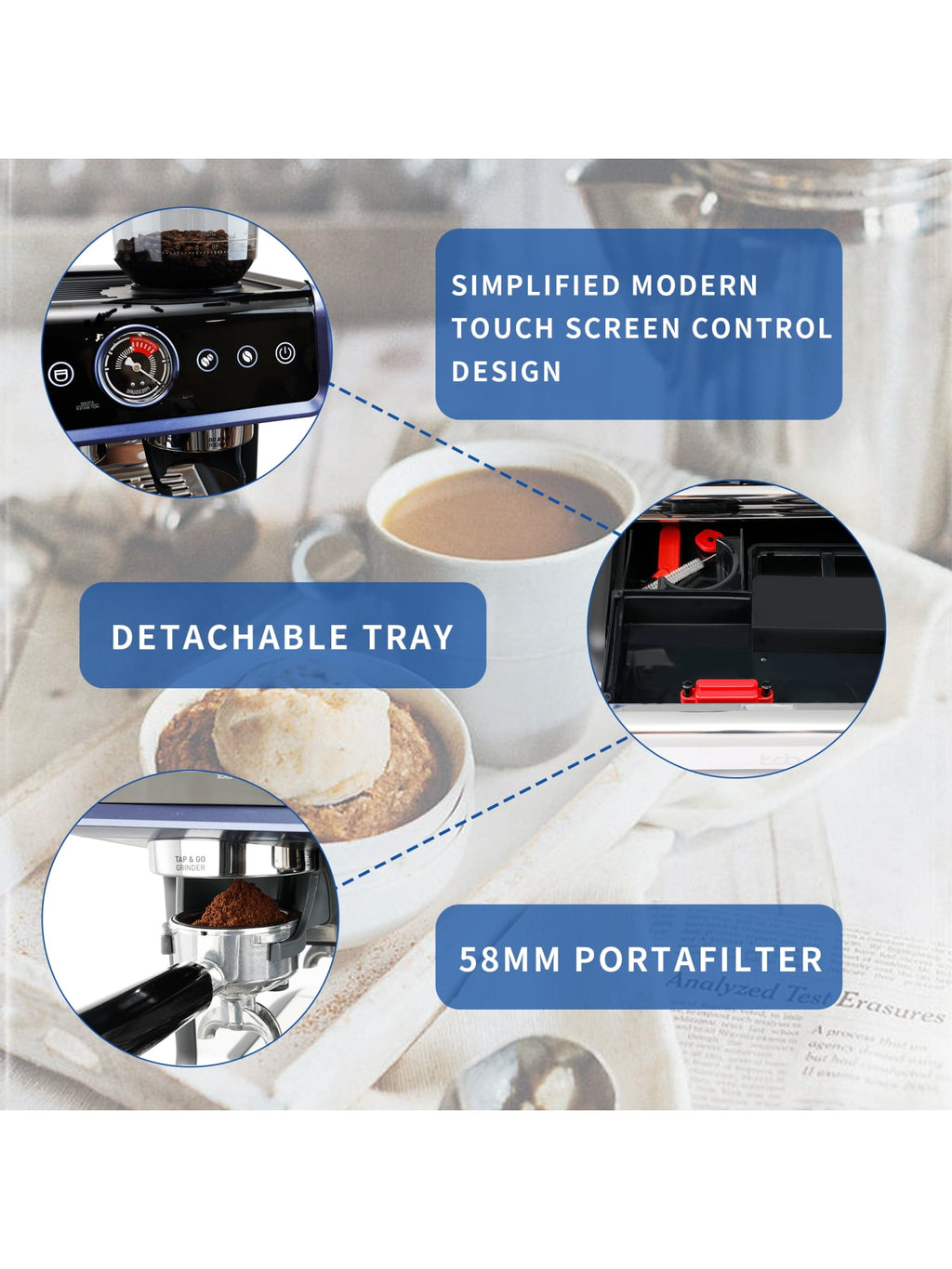 Cyetus All in One Espresso Machine for Home Barista with Coffee Grinder and Milk Steam Wand for Espresso, Cappuccino, and Latte