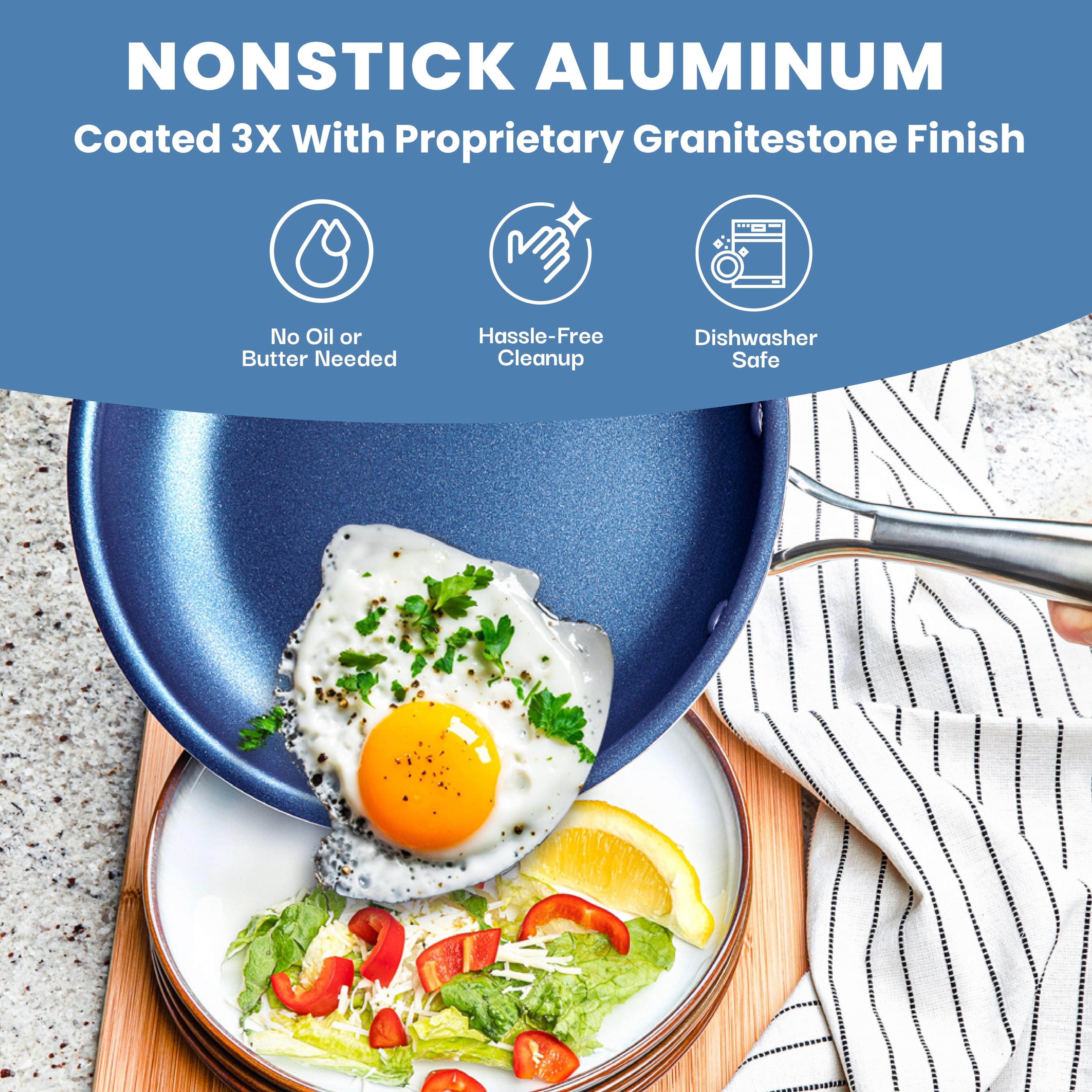 Granite Stone Pots and Pans Set 20 Piece Complete Cookware Bakeware Set Nonstick Dishwasher Oven Safe Blue