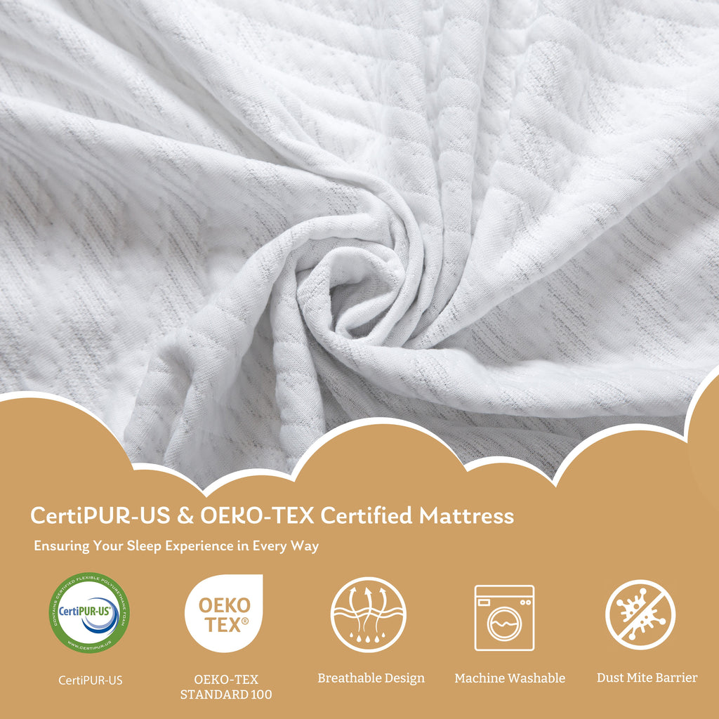 8 inch Twin Mattress, Green Tea Gel Memory Foam Mattress in a box, Medium Hardness Feeling, CertiPUR-US Certified/Made in USA, White