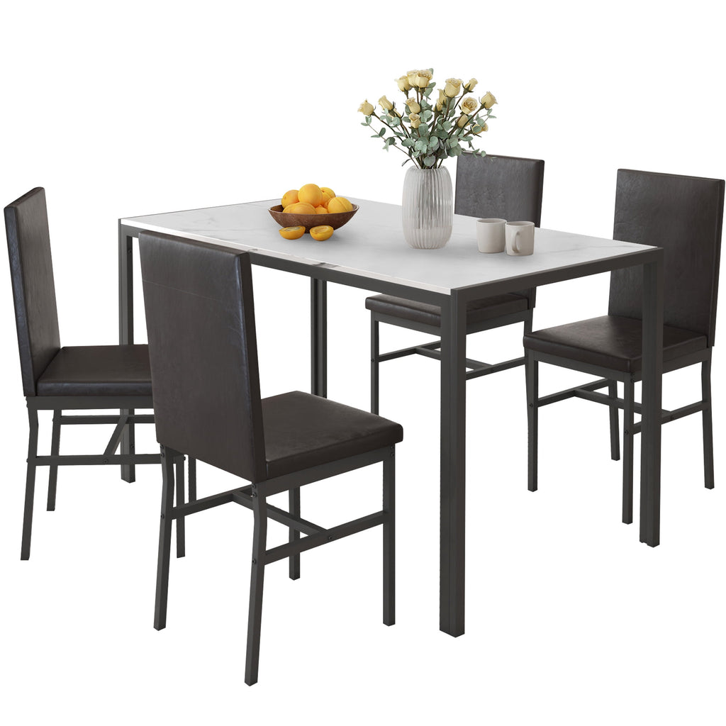 PAPROOS Dining Table Set for 4, Modern 5-Piece Kitchen Table Set with Faux Marble Top and Velvet Upholstery Chairs, Heavy Duty Dinette Sets for Breakfast Nook, Dining Room Table and Chairs, Gray