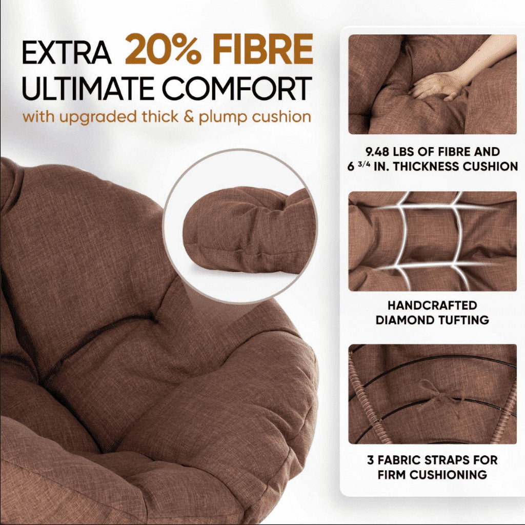 Bme 360 Swivel Comfy Papasan Chair with Fabric Cushion, Sturdy Metal Frame (Cream Vanilla - Black Frame)