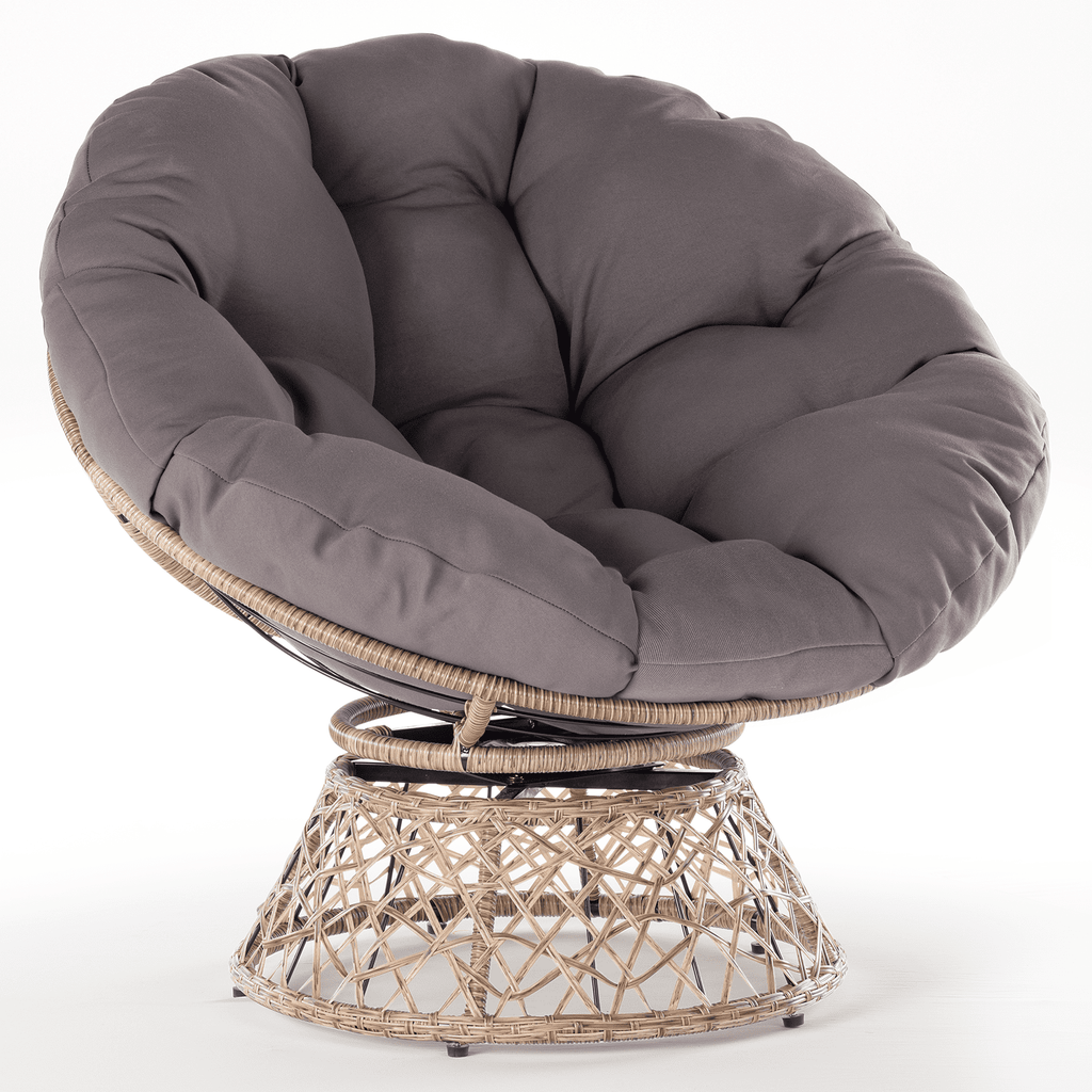 Bme 360 Swivel Comfy Papasan Chair with Fabric Cushion, Sturdy Metal Frame (Cream Vanilla - Black Frame)