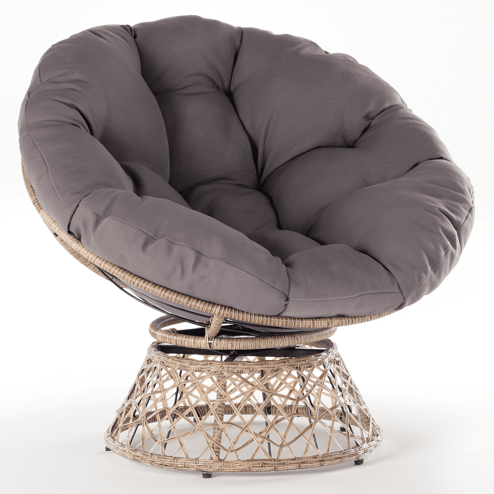 Bme 360 Swivel Comfy Papasan Chair with Fabric Cushion, Sturdy Metal Frame (Cream Vanilla - Black Frame)
