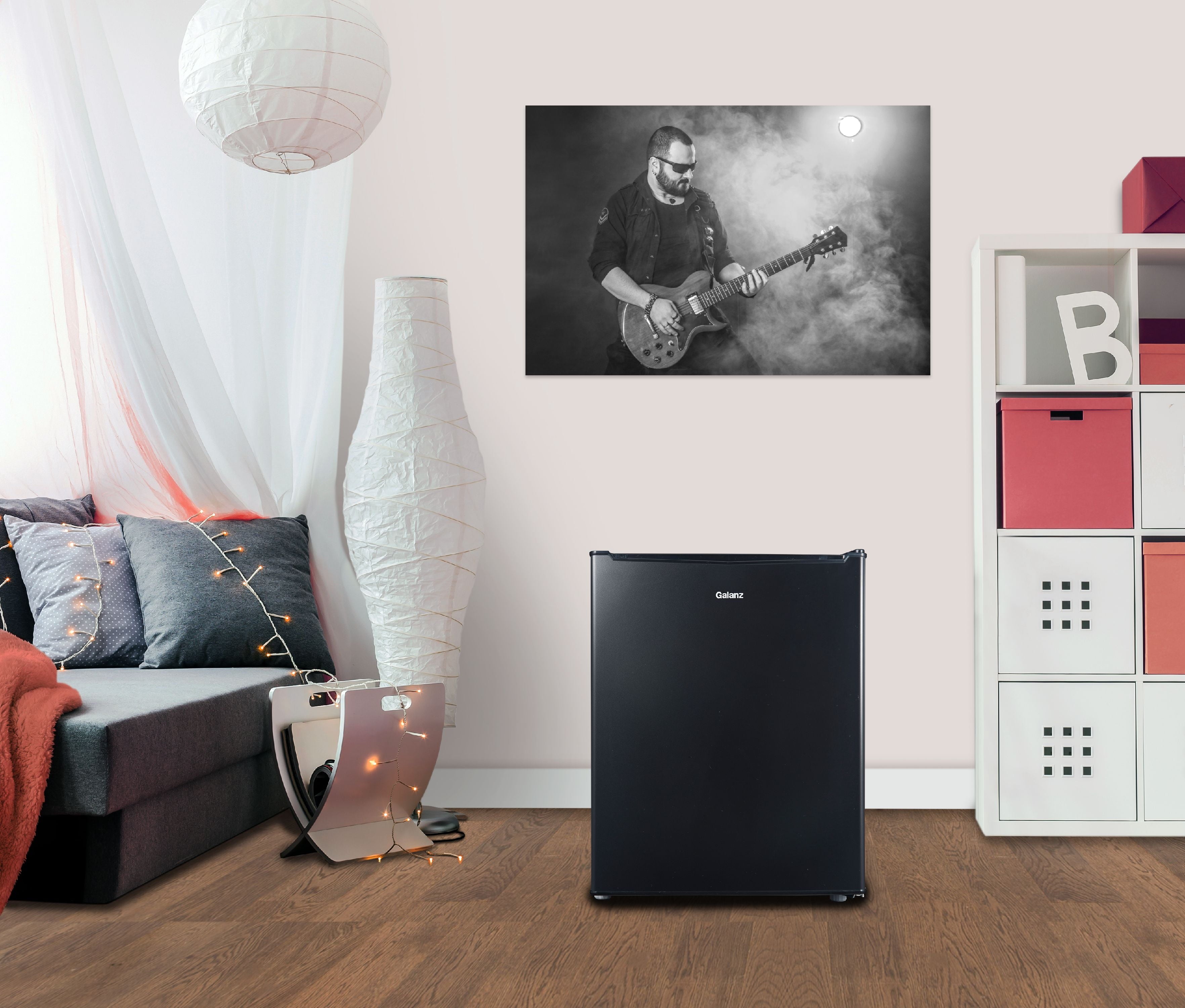 Galanz 2.7 Cu ft Single Door Mini Fridge, Black, Estar, New, Width 19.13"