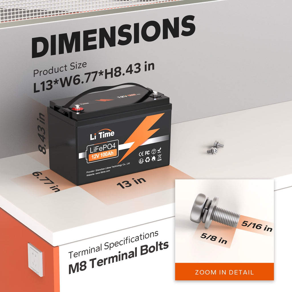 LiTime 12V 100Ah Lithium LiFePO4 Battery 4000-15000 Cycles for RV, Backup Power, Solar