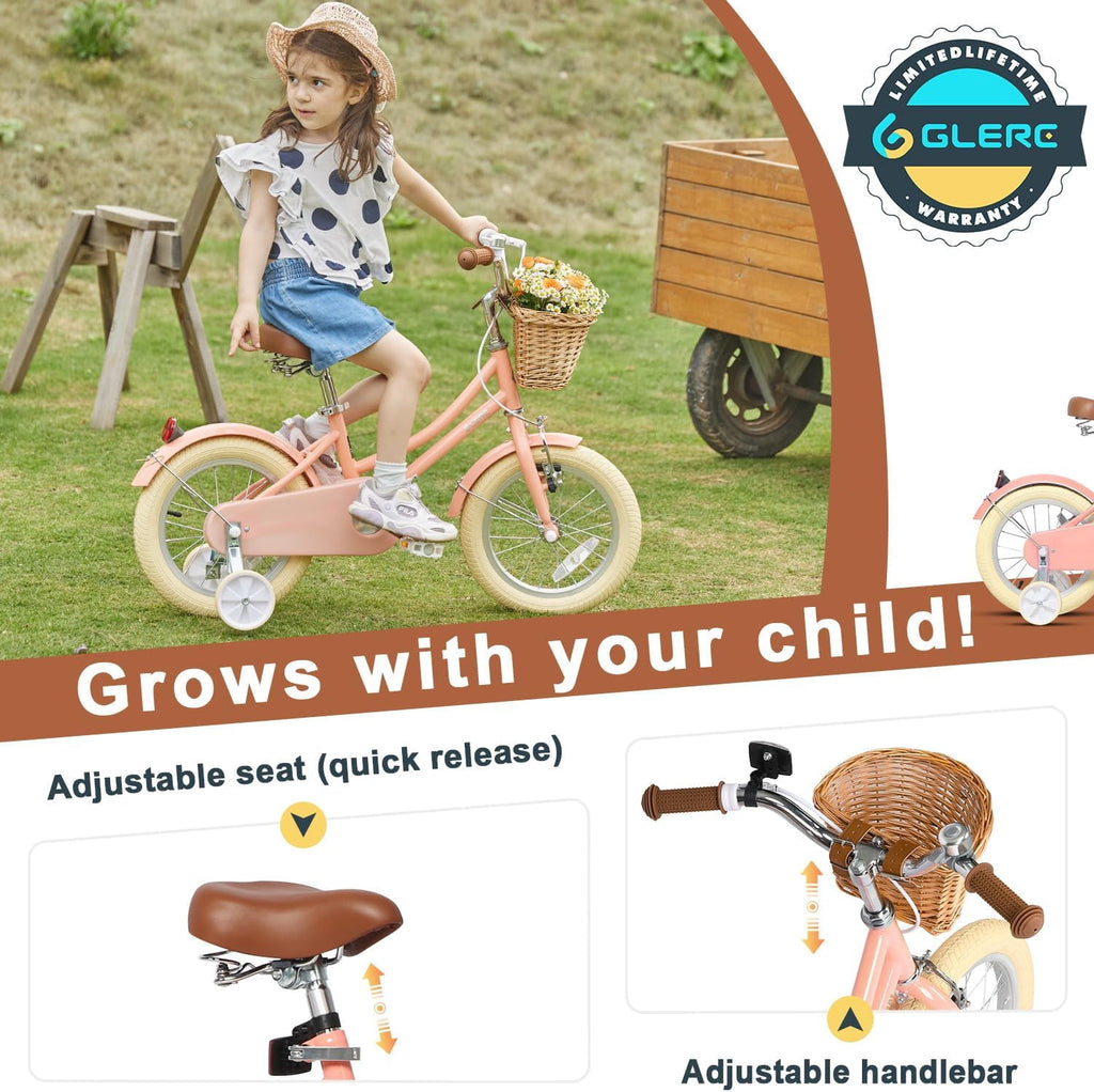 Glerc Little Molly 14 inch Kids Girls Bike for 3-5 Years Old Little Child,Yellow
