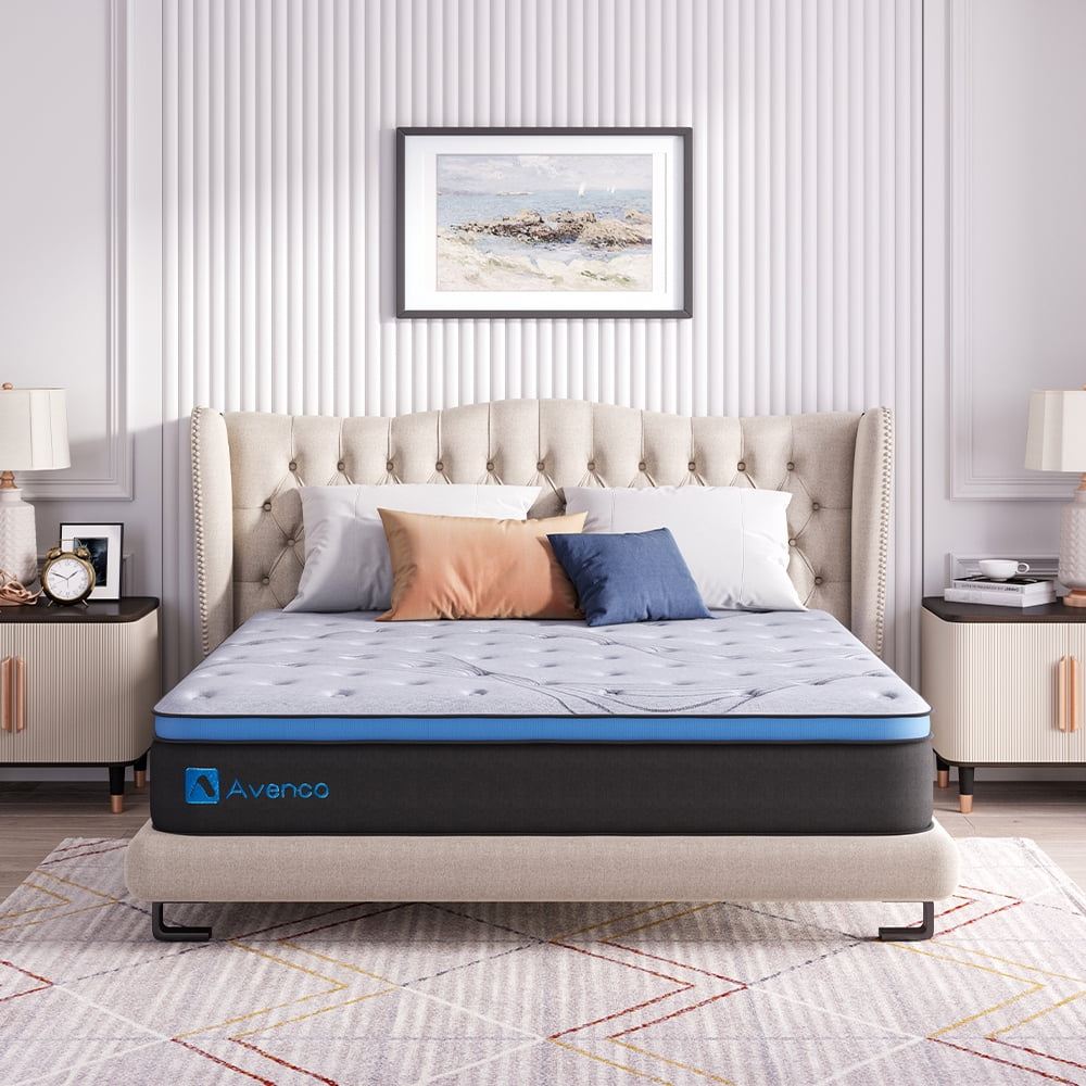 Avenco Queen Size Firm, 12-Inch Hybrid Mattress in a Box, Innerspring and Gel Memory Foam, Gray, Pillow Top
