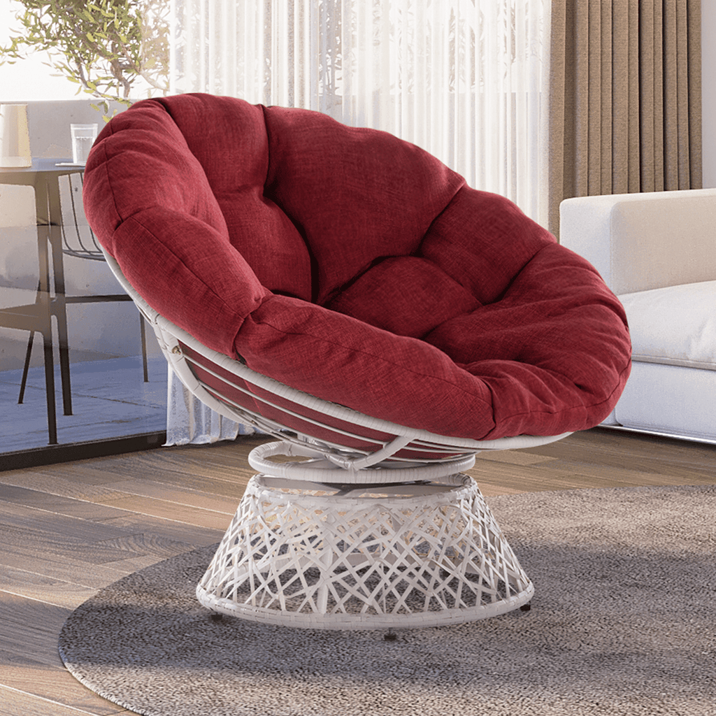 Bme 360 Swivel Comfy Papasan Chair with Fabric Cushion, Sturdy Metal Frame (Cream Vanilla - Black Frame)