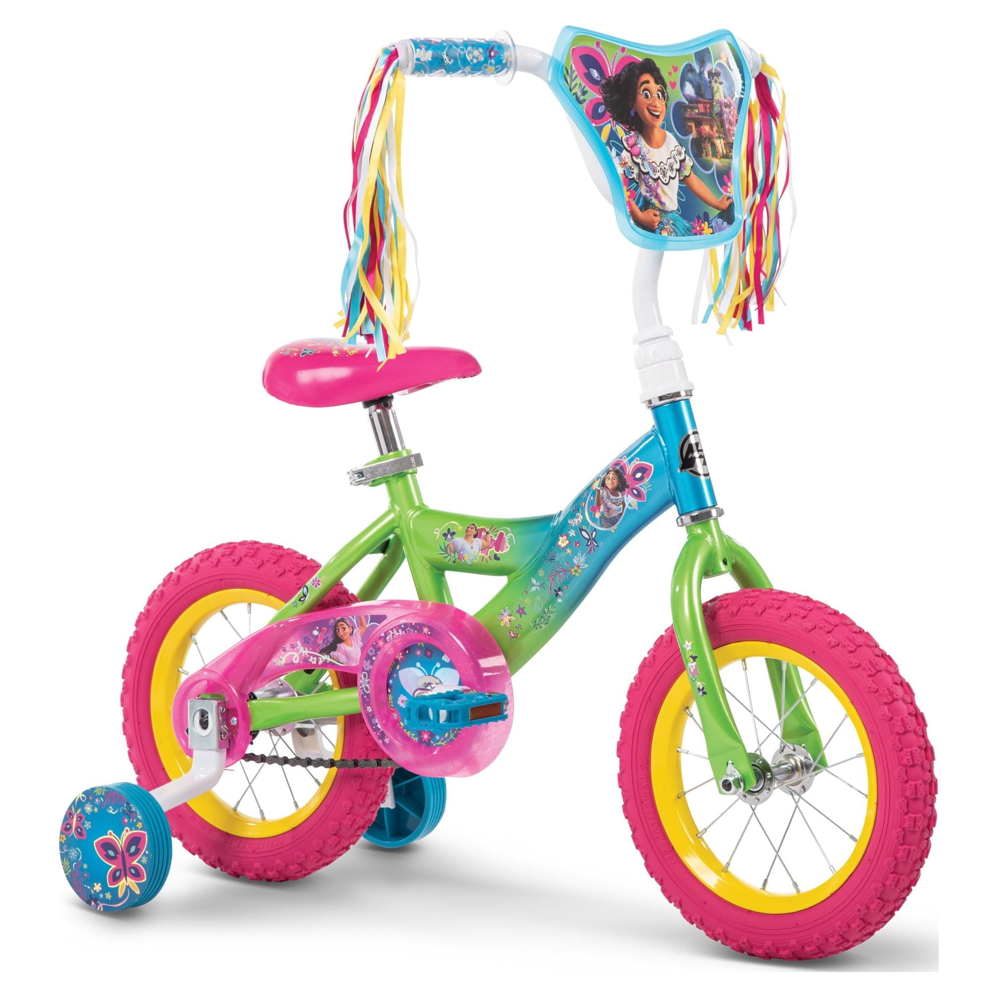 Disney Encanto 12-inch Bike for Girls, Ages 3+ Years, Pink/Green/Blue, by Huffy