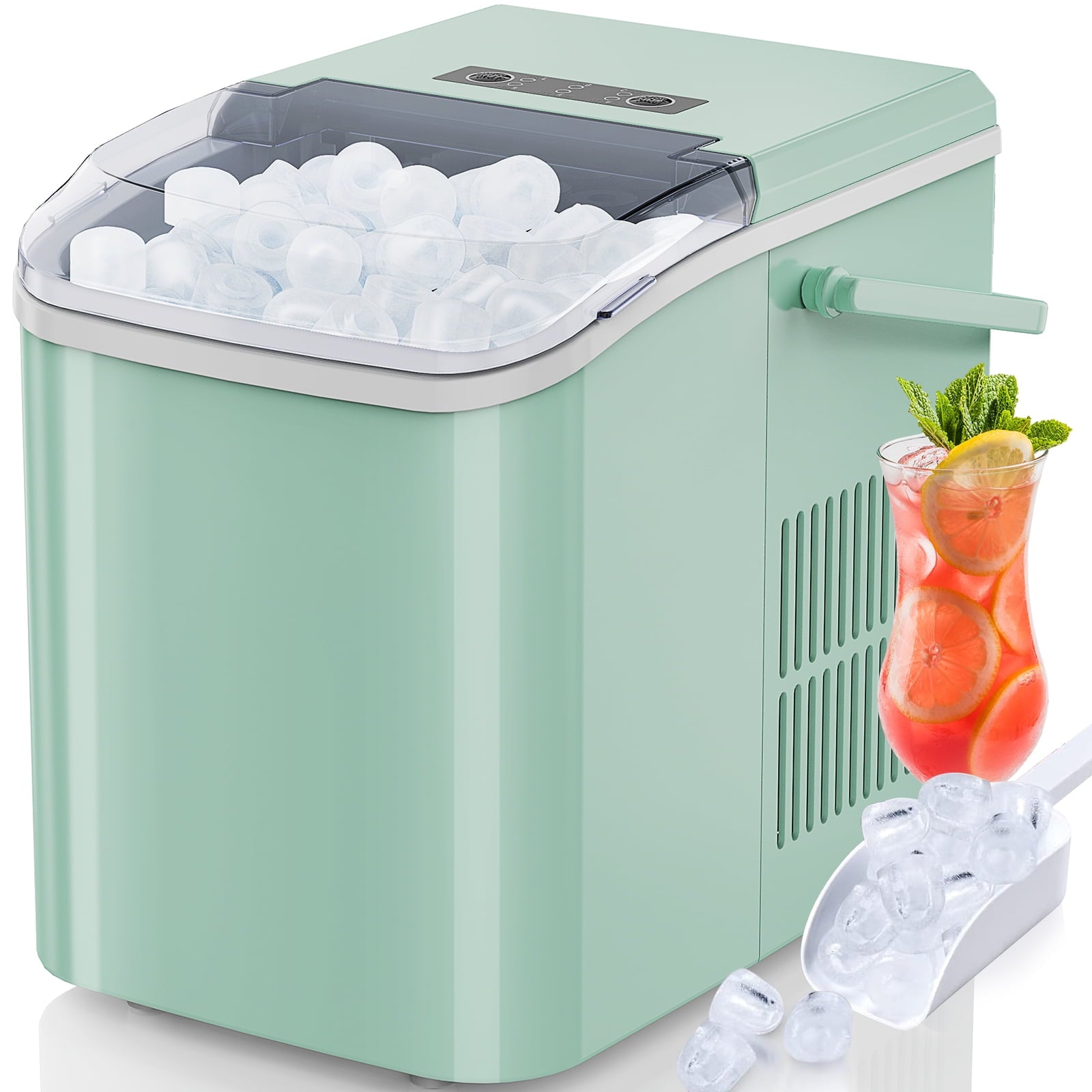 EDX Countertop Ice Maker, Self-Cleaning Portable Ice Maker Machine with Handle and Ice Scoop, Bullet Ice Cubes, 9Pcs/6Min 26.5Lbs/24H for Home/Kitchen/Bar/Party, Black