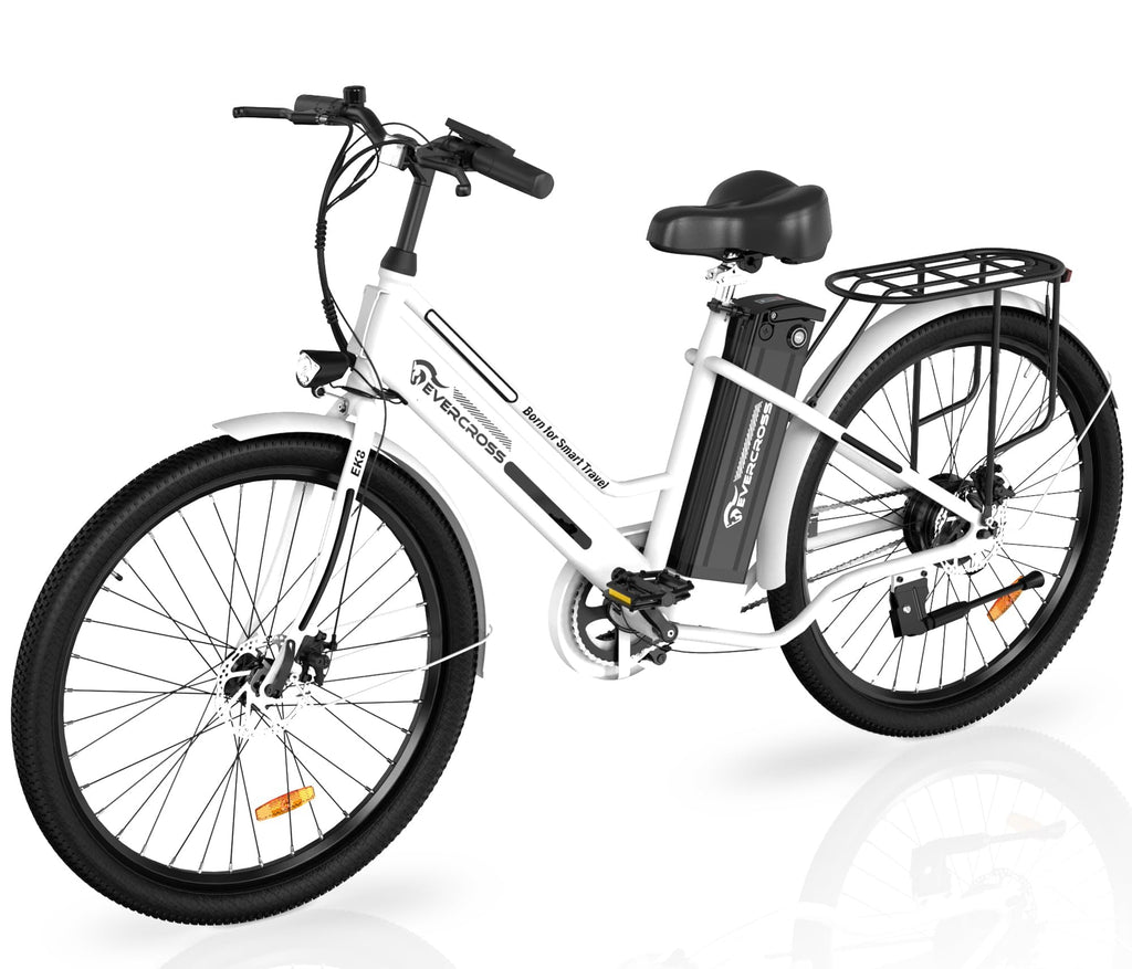 EVERCROSS Electric Bike, 26" Ebike, 500W Motor Mountain Bike for Adults, 36V Removable Battery, Max.Speed 20MPH Electric Bicycle with LED Display for Women, White