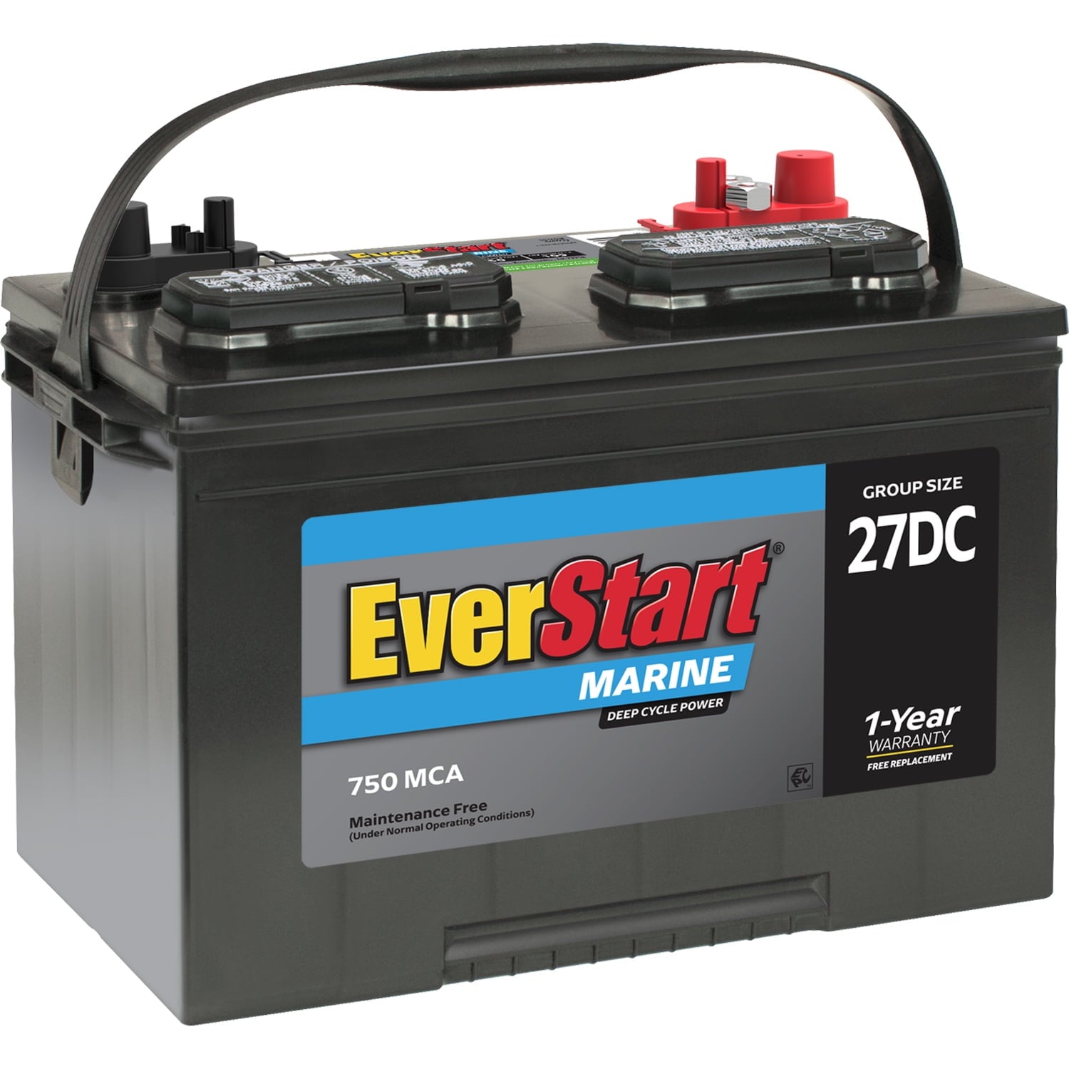 EverStart Lead Acid Marine & RV Deep Cycle Battery, Group Size 27DC 12 Volt, 740 MCA