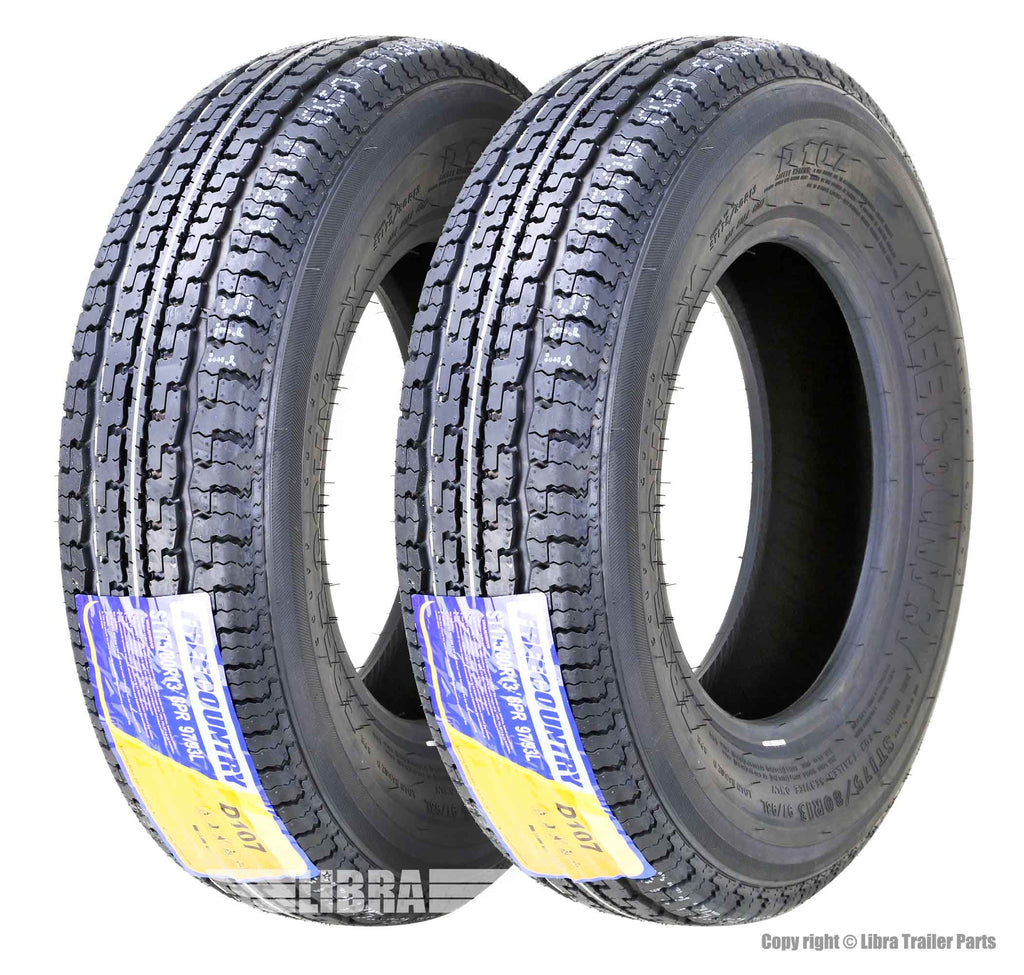 Free Country Premium Trailer Tires ST175/80R13 8 Ply Load Range D Steel Belted Radial w/Scuff Guard, Set 2