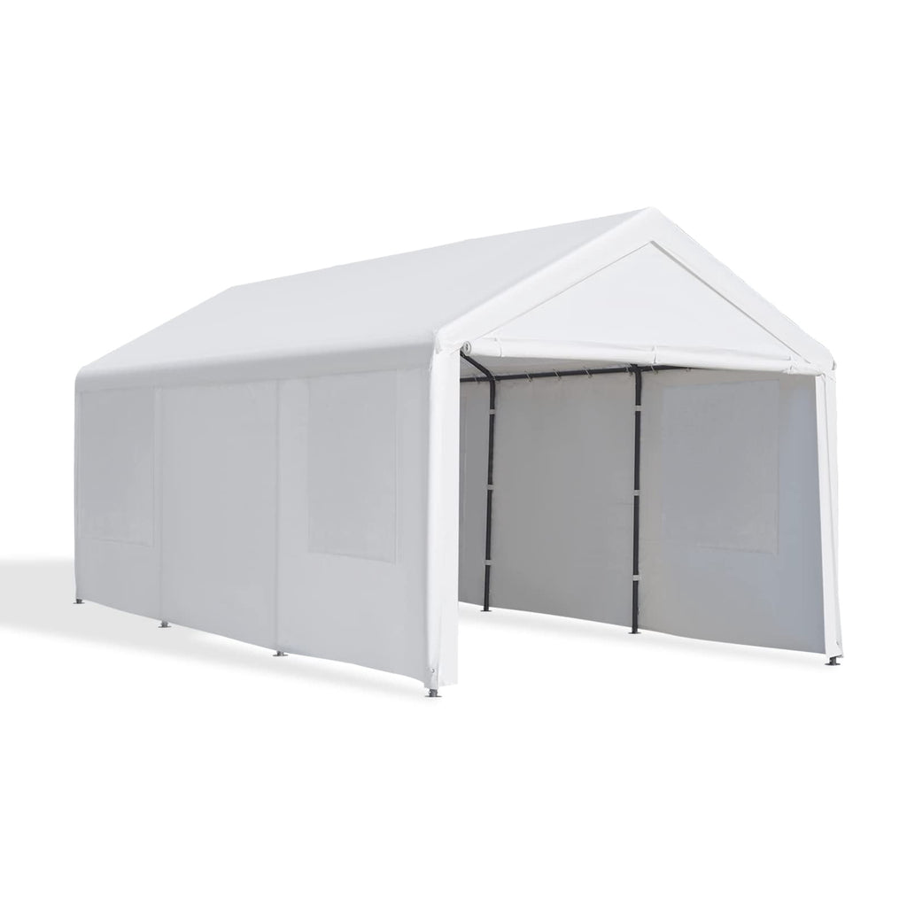 Gardesol Carport, 12'x20' Extra Large Heavy Duty Carport with Removable Sidewalls & Doors, Portable Garage Car Canopy for Car, Truck, SUV, Beige