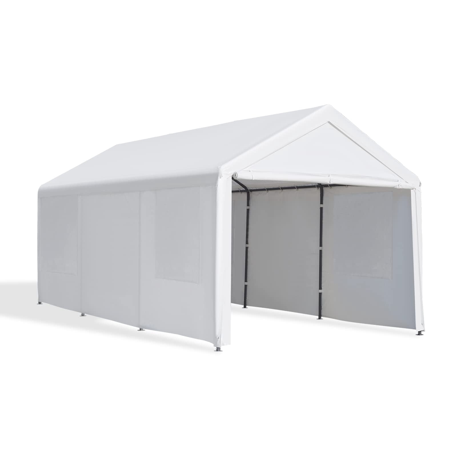Gardesol Carport, 12'x20' Extra Large Heavy Duty Carport with Removable Sidewalls & Doors, Portable Garage Car Canopy for Car, Truck, SUV, Beige