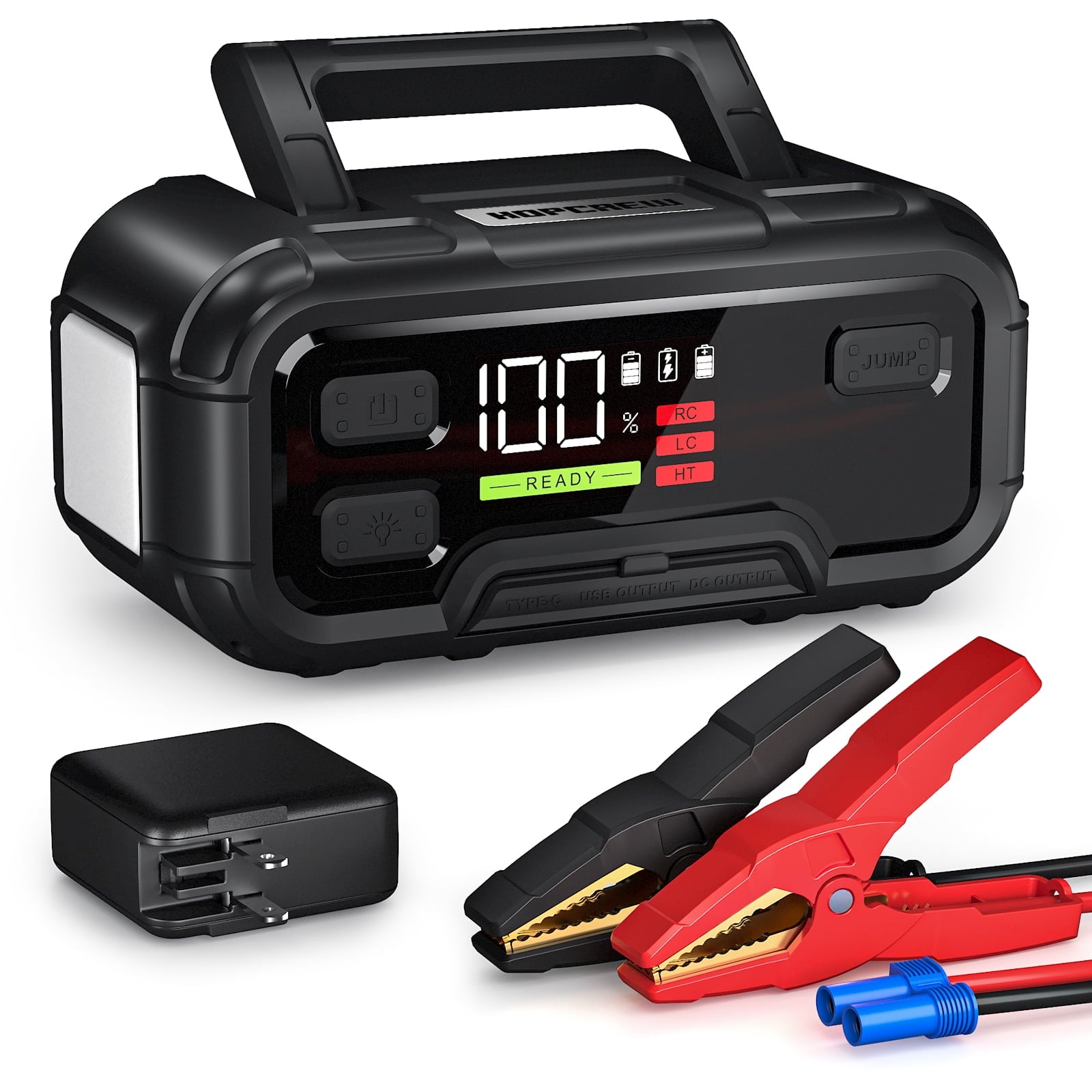 HOPCREW 6000A Battery Jump Starter, 32000mAh Car Battery Jump Starter with LED Display for All Gas or  12L Diesel, 12V Jump Box with Battery Booster with Built-in LED Light