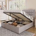 Jocisland King Size Lift Up Storage Bed Frame, Upholstered Platform Bed Frame Button Tufted Headboard/White