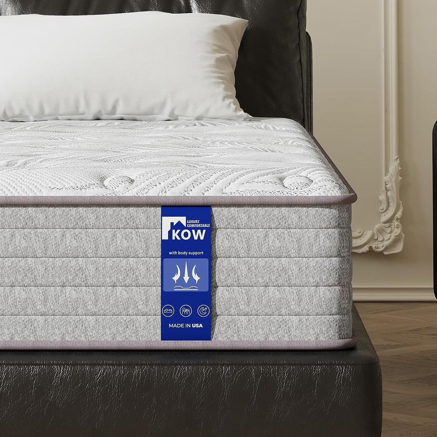 KOW Hybrid Mattress 12" Full Size Gel Memory Foam Pocket Spring Mattress in a Box Medium Firm Adult