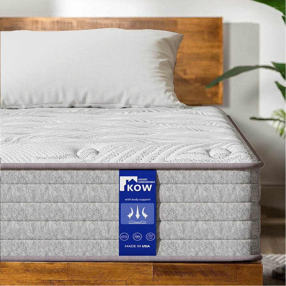KOW Hybrid Mattress 12" Full Size Gel Memory Foam Pocket Spring Mattress in a Box Medium Firm Adult