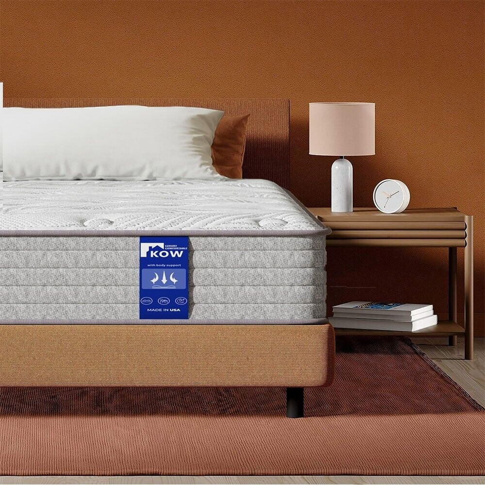 KOW Hybrid Mattress 12" Full Size Gel Memory Foam Pocket Spring Mattress in a Box Medium Firm Adult