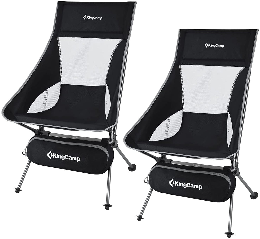 KingCamp 2 Pack High Back Camping Chairs Lightweight Extra Wide Folding Chairs with Carry Bag Black for Adult