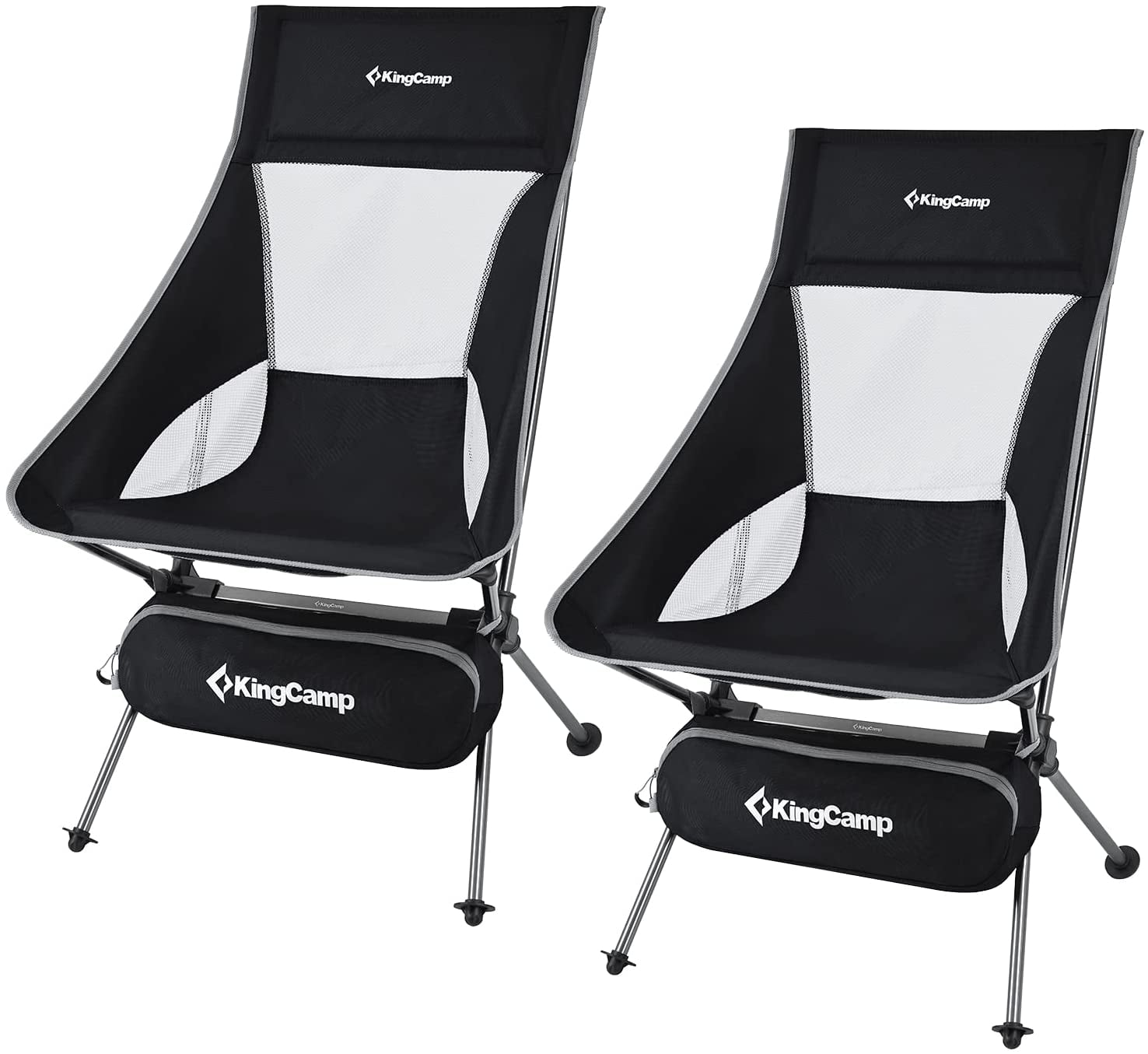 KingCamp 2 Pack High Back Camping Chairs Lightweight Extra Wide Folding Chairs with Carry Bag Black for Adult