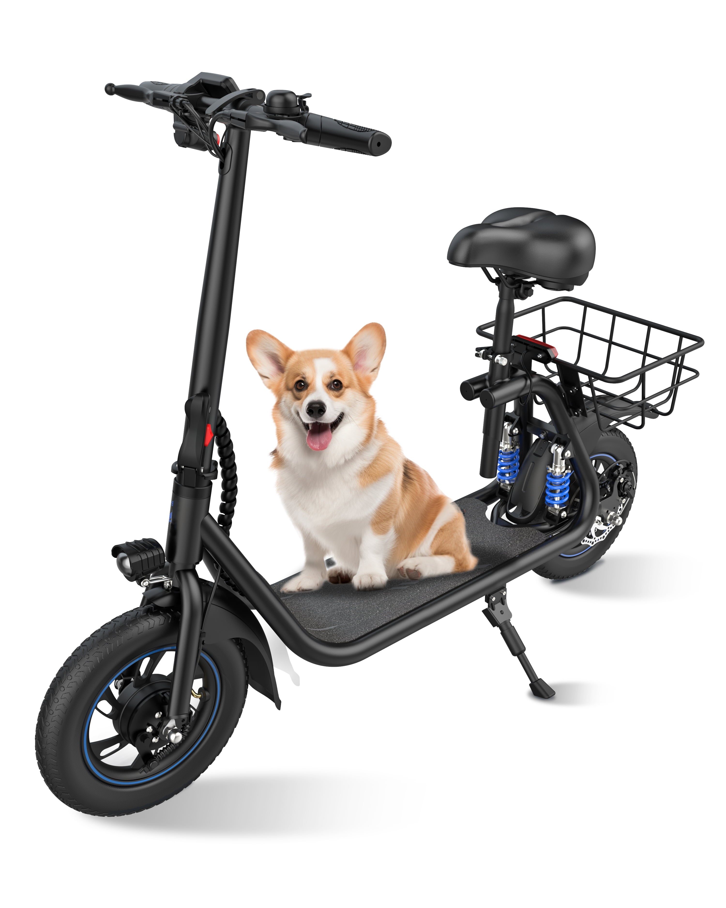 Kistp 450W Electric Scooter with Seat for Adult, 12 inch Commuter Electric Scooter with Basket - up to 21 Miles 15.5MPH