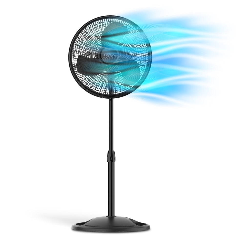 Lasko 16" Oscillating Adjustable Pedestal Fan with 3-Speeds, 47" H, Black, S16500, New
