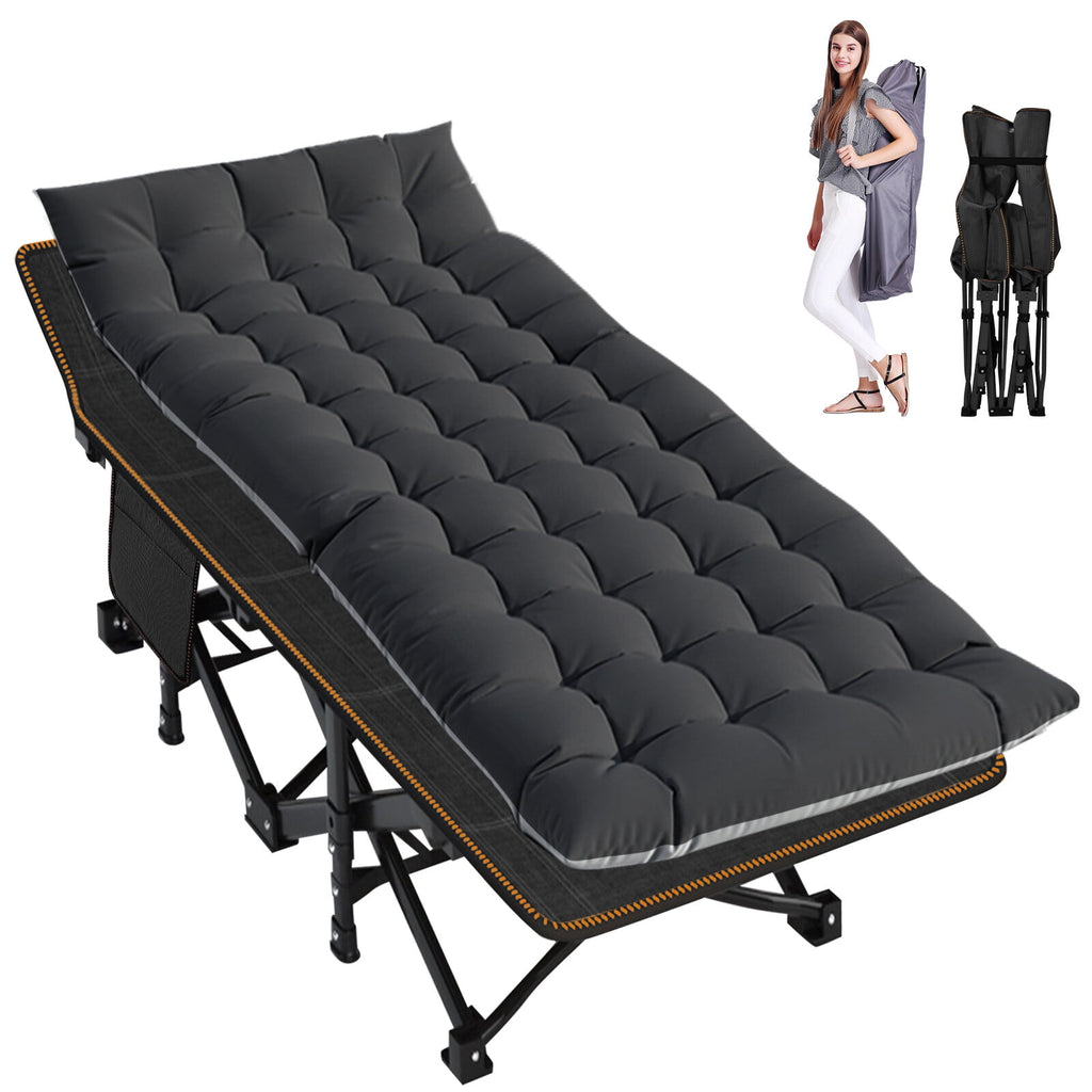 MOPHOTO 75" Portable Folding Bed for Adults, Rollaway Guest Bed Sleeping Cot with Mattress, Heavy Duty Outdoor Camping Cot with Carry Bag