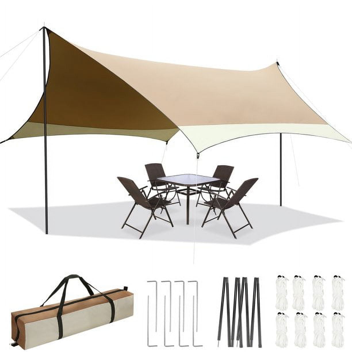 SANOPY 12 x 14ft Camping Tent Tarp Waterproof Tents UPF 50+ Hammock Rain Fly Beach Canopy with 2 Poles Outdoor Accessories Tents Shelter for Backpacking, Hiking, Traveling,Blue