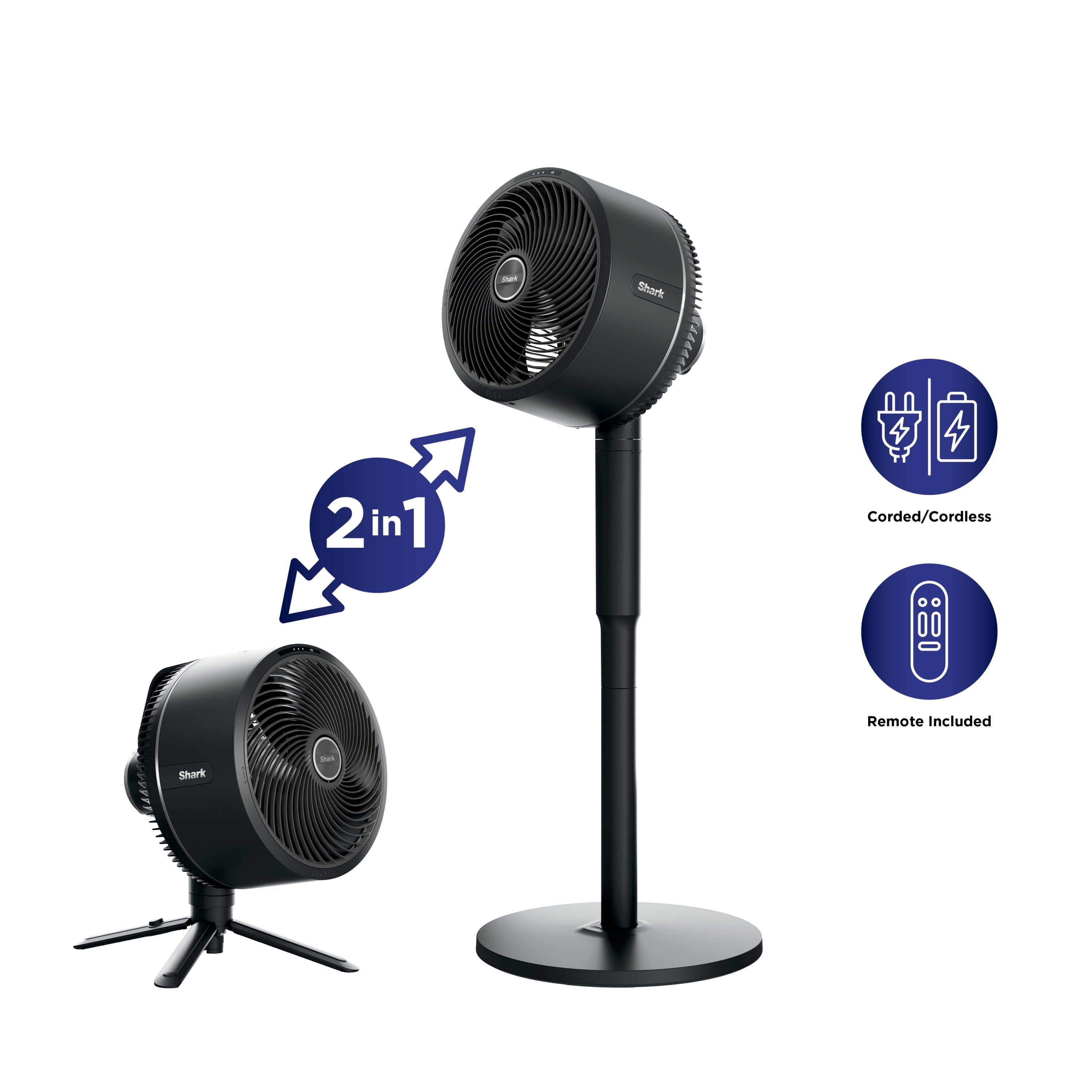 Shark FlexBreeze High-Velocity Cordless & Corded, Outdoor & Indoor Fan, Pedestal (37") to Tabletop (16"),FA200
