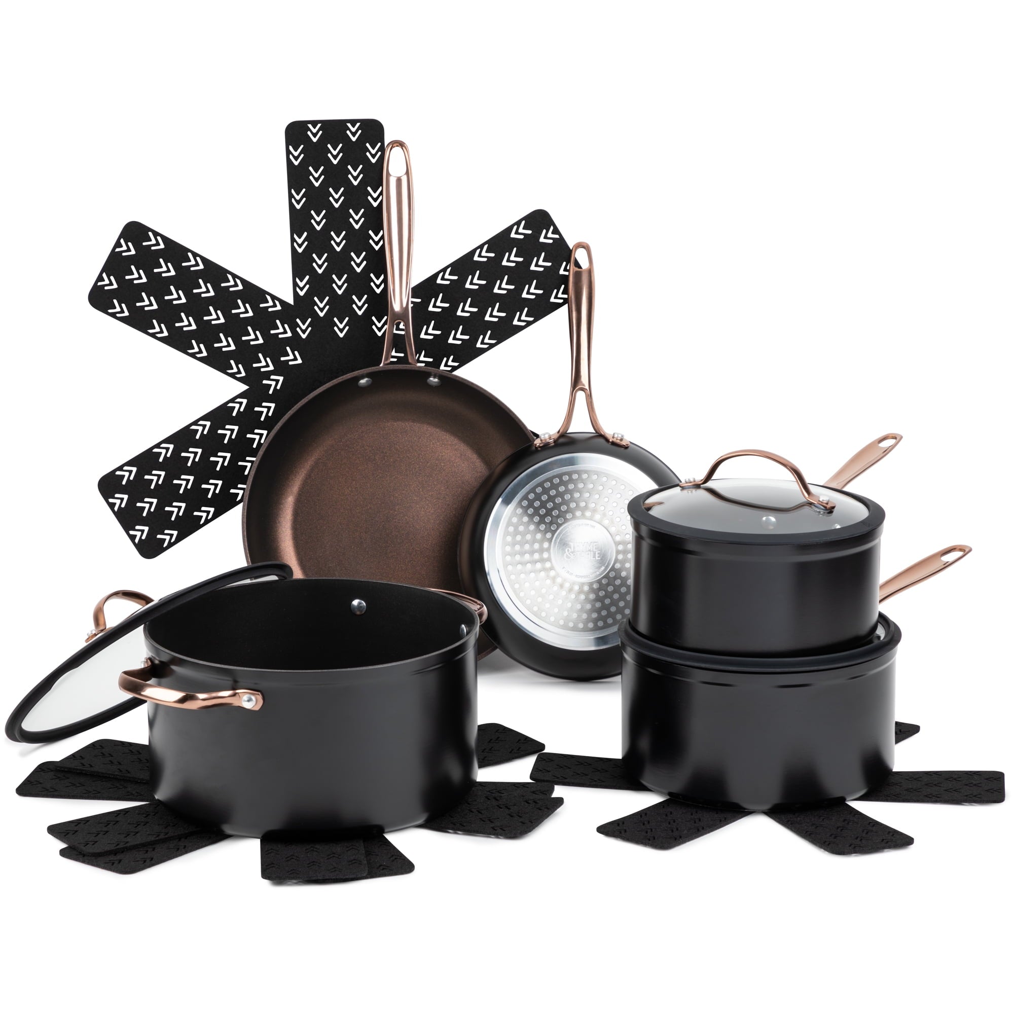 Thyme & Table Non-Stick 12-Piece Signature Cookware Set, Black & Gold