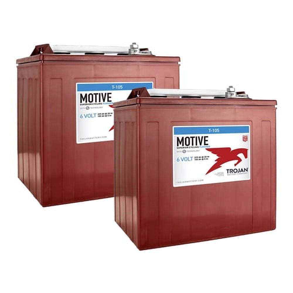 Trojan T-105 6V Volt Deep Cycle Golf Cart, Solar, Marine, RV and Industrial Use Battery - 2 Pack
