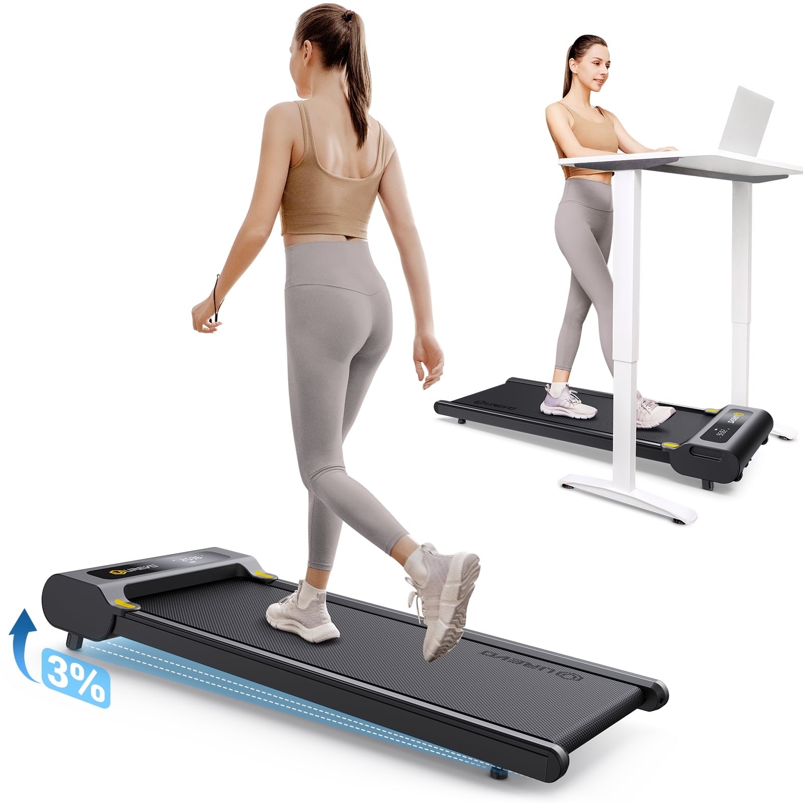 Walking Pad 2 in 1 Under Desk Treadmill with Remote Control Mini Portable Treadmill for Home Office